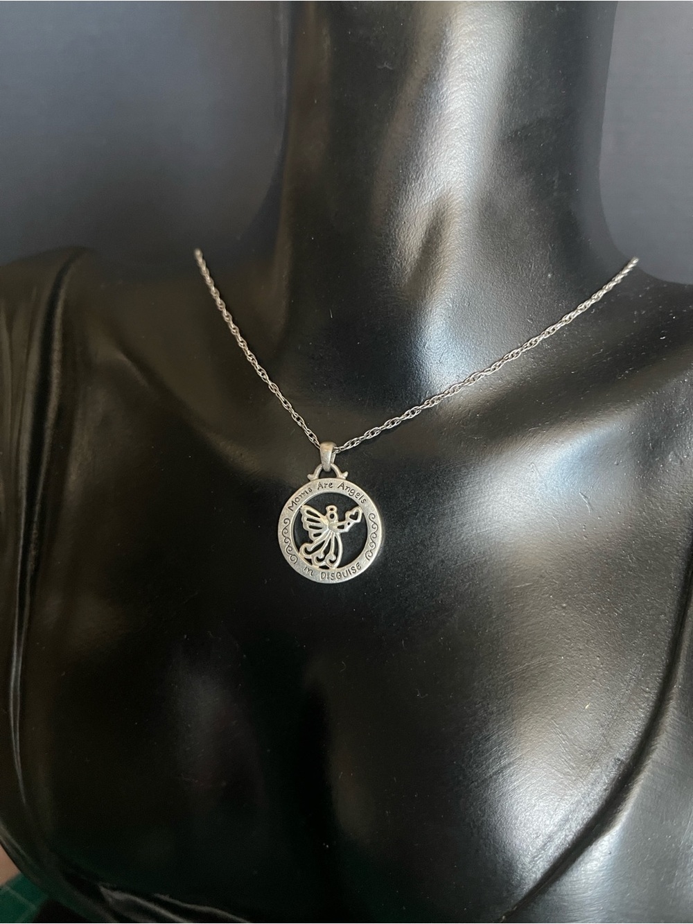 “Moms Are Angels In Disguise” Sterling Silver Necklace Angle Pendant 18 inch